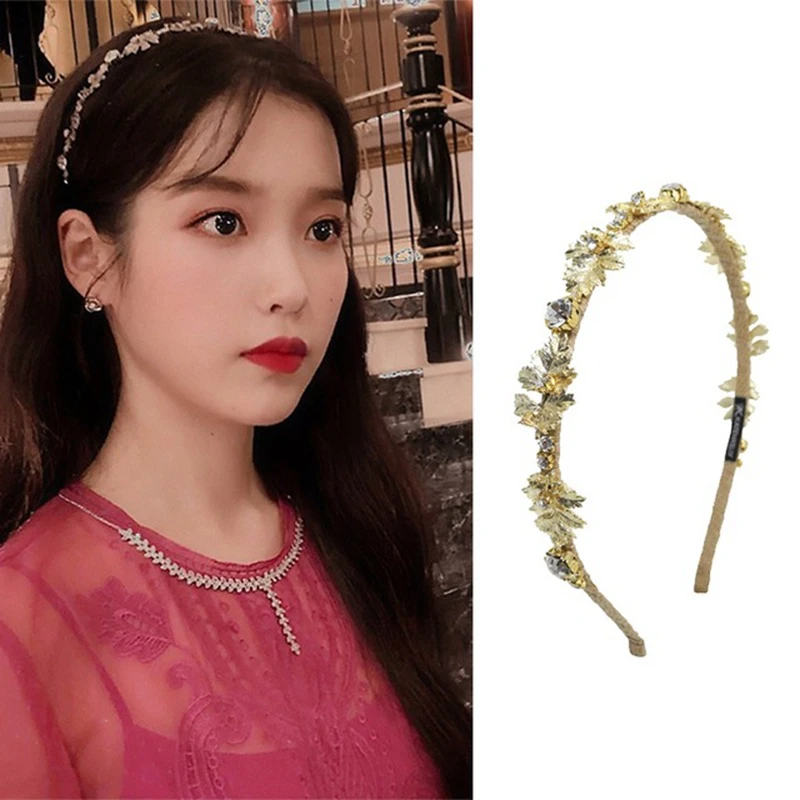 Korean TV Star Vintage Rhinestone Crystal Headband Retro Elegant Ladies Hair Accessories Jewelry Hair Hoop Hairband Girls Bride - Цвет: Gold color