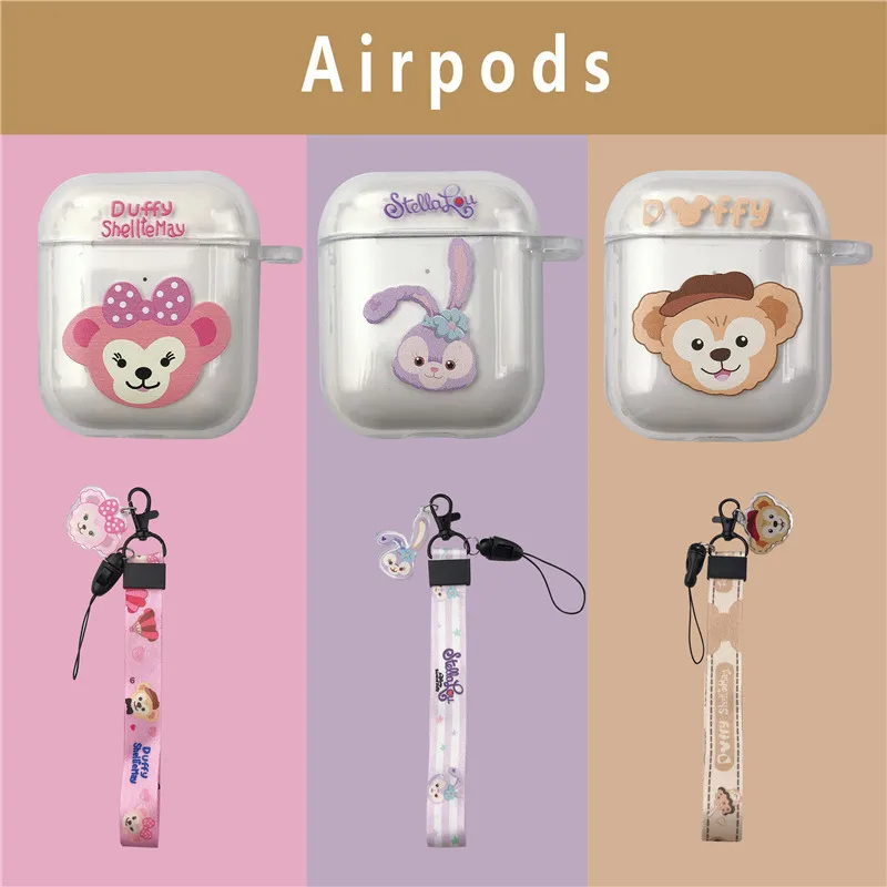 

Cute Cartoon Duffy Bear ShellieMay Stella Rabbit Pendant Lanyard Keychain for Airpods 1 2 Wireless Bluetooth Earphone Cases