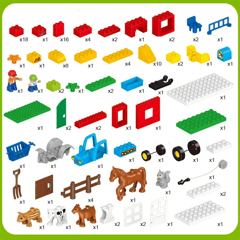 123 шт. Happy Farm Большие размеры строительные блоки наборы Happy Zoo с животными дети город Duplo Кирпичи игрушки для детей Рождественский подарок