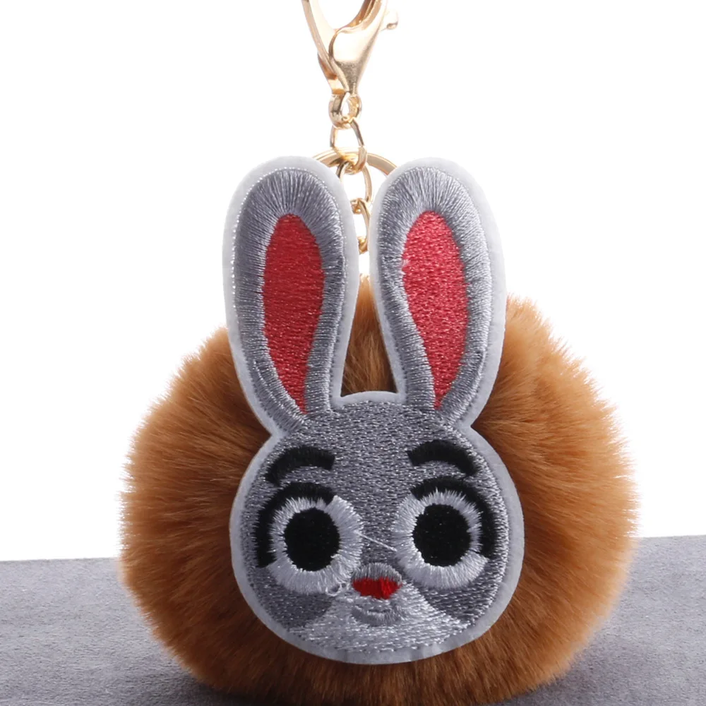 Стиль принтами с героями мультфильмов; Кролик Ушастый смайлик с пушистым помпоном кулон Женская сумка автомобиля помпоном; милые туфли ключ "Помпон" кольцо плюшевые подвесные украшения