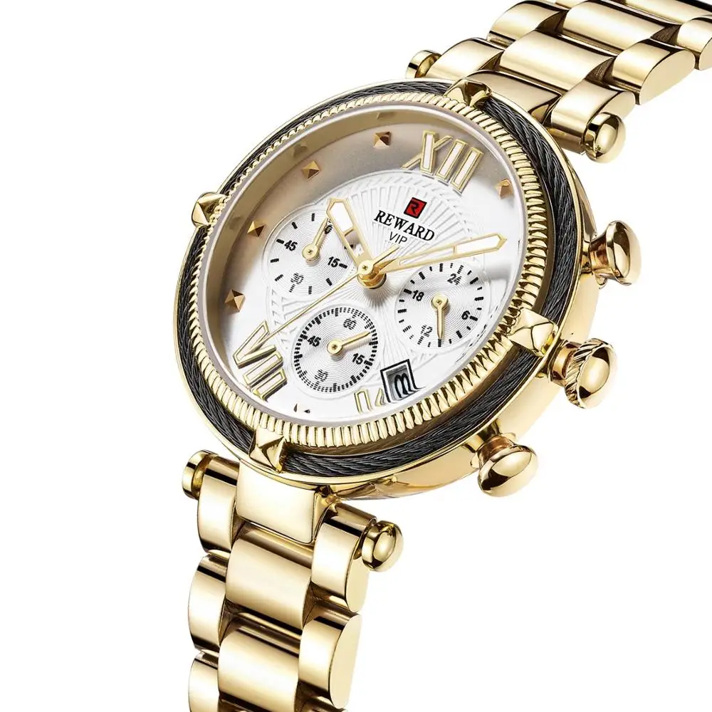 Reloj Mujer новые модные женские часы из розового золота Женские кварцевые наручные часы из нержавеющей стали спортивные часы Relogio Feminino - Цвет: Золотой