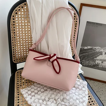 

Contrast color Bow Tote bag 2020 Fashion New High-quality PU Leather Women's Designer Handbag Travel Shoulder Bags Armpit bag