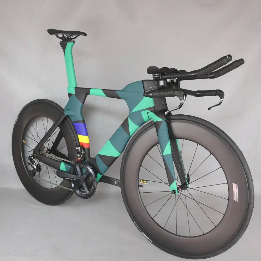 2021 new paint TT Bike TT Bicycle Time Trial Triathlon Carbon Fiber Carbon black color Painting Frame with DI2 R8060 groupset