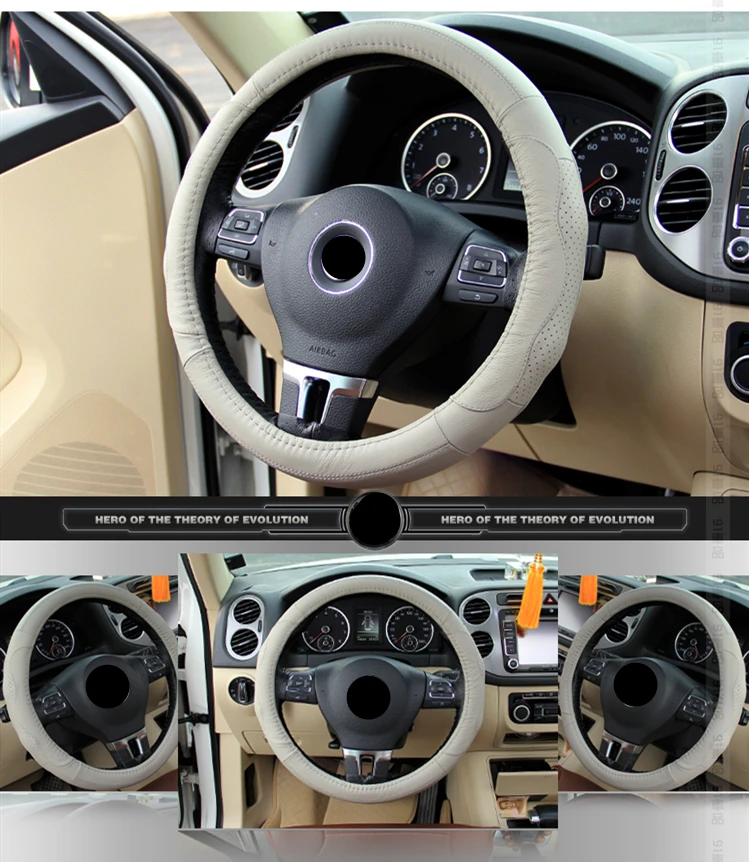 38 см чехол на руль из натуральной кожи для volkswagen Beetle Polo santana LAVIDA Sagitar Lamando Golf 7 - Название цвета: Серый