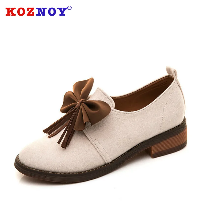 

Koznoy 2019 Spring and Autumn English Academic Style Small Leather Shoes Women Flat Bottom Retro Single Shoe Bow Loafer Shoes