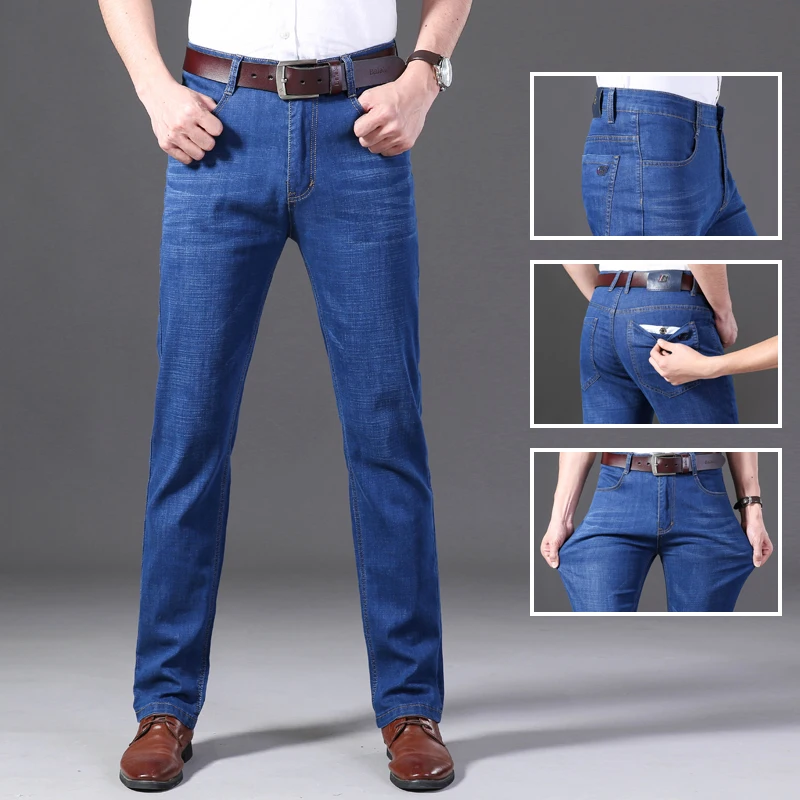 

New Men Casual Jeans Male Classic Elasticity Business Jeans Men Fashion Comfortable Solid Slim Straight Denim Pants