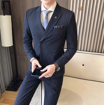 

Double-breasted suit cover decoration body type Korean version of the British style business work formal wear men's wedding suit