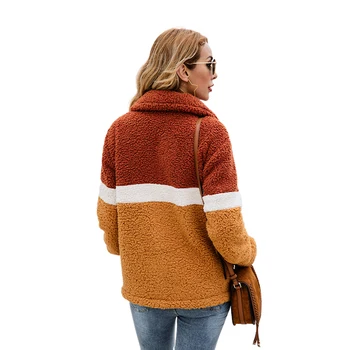 

With Pocket Double Sided Velvet Fashion Streetwear Casual Zipper Slim Splice Lapel Daily Women Coat Warm Long Sleeve