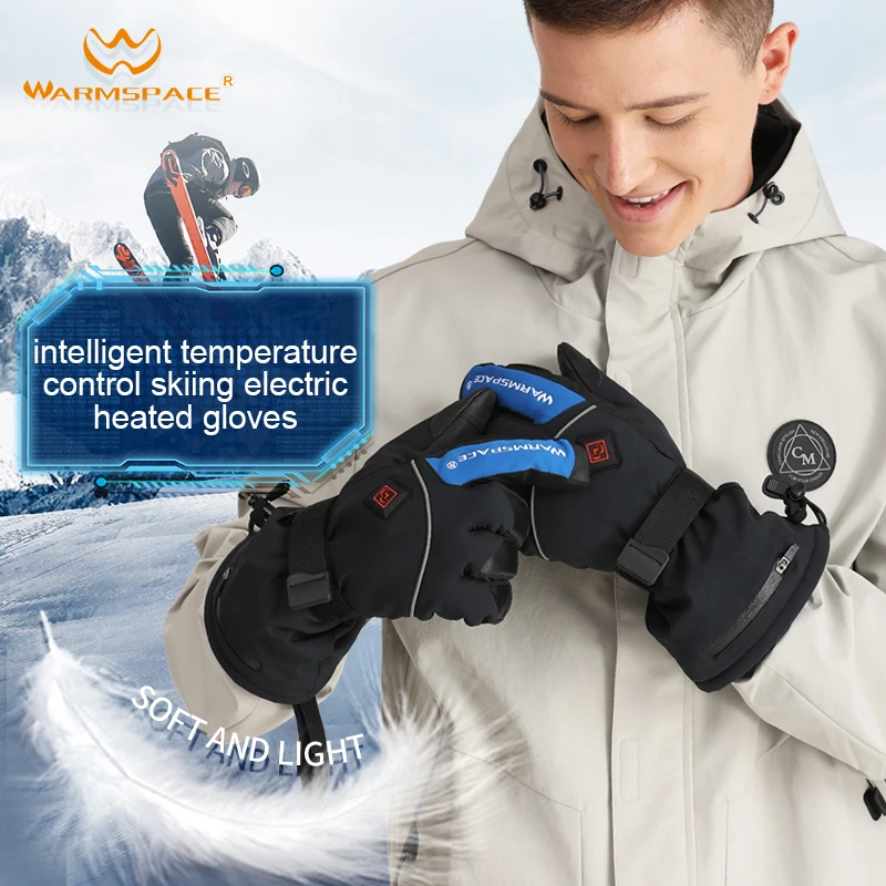 Новые Умные перчатки с подогревом Warmspace 7,4 В, зимние перчатки для лыжного спорта, сохраняющие тепло, литиевая батарея, Самонагревающиеся, мужские перчатки с 5 пальцами
