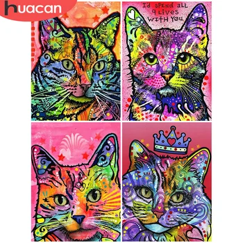 

HUACAN Diamond Painting Cat Rhinestone Kit Cross Stitch 5D DIY Diamond Mosaic Animal Full Square Round Drill Handmade Gift Art