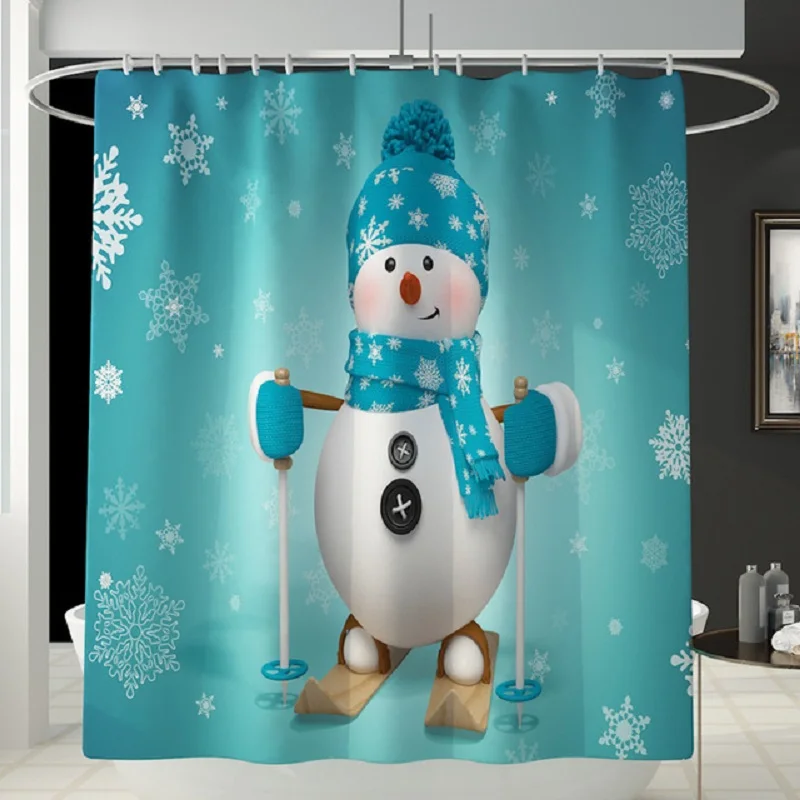 Счастливого Рождества снеговик шаблон ванная комната водонепроницаемый Душ занавеска набор пьедестал Ковер Крышка ковер Туалет крышка ванна коврик набор - Цвет: Curtain 2