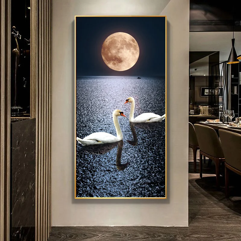 Waliicorners Landscape Wall Art Picture Entrance Home Decor Moon Swans Art Canvas Painting 5 H16a587c75b694dc0b3d3574b0d04ffac1