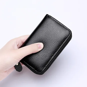 

Men Business Card Holder Genuine Leather Credit Card Holder Women Zipper Pocket Unisex Card Case Zipper Coin Purse