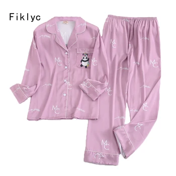 

Fiklyc underwear panda print women's purple korean loose style long pants autumn nightwear traje conjuntos pizama damska sleep