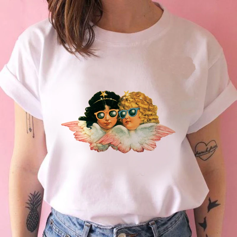 Cupid Angel Print T shirt Women Summer Cartoon Clothes Harajuku Tshirt Female Aesthetic Kawaii Fashion Top Tshirt Cute T-Shirt