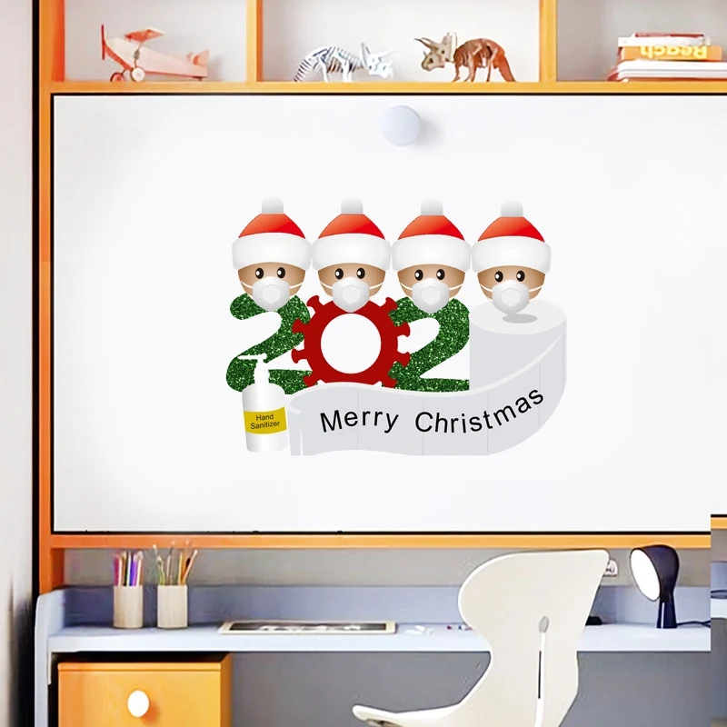 

Merry Christmas Window Stickers Santa Claus With Mask Christmas Decorations For Home Quarantine Family Wall Sticker navidad 2020