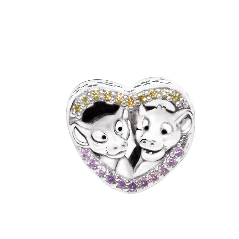 

2019 New Arrival 925 Sterling Silver Beads The Lion King, Sparkling Simba And Nala Heart Charms fit Original Pandora Bracelets
