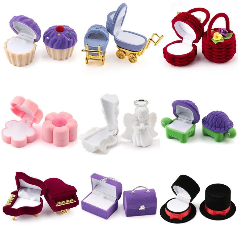 

1 Piece Lovely Velvet Jewelry Box container Wedding Ring Box for Earrings Necklace Bracelet Display Gift Box Holder 16 styles
