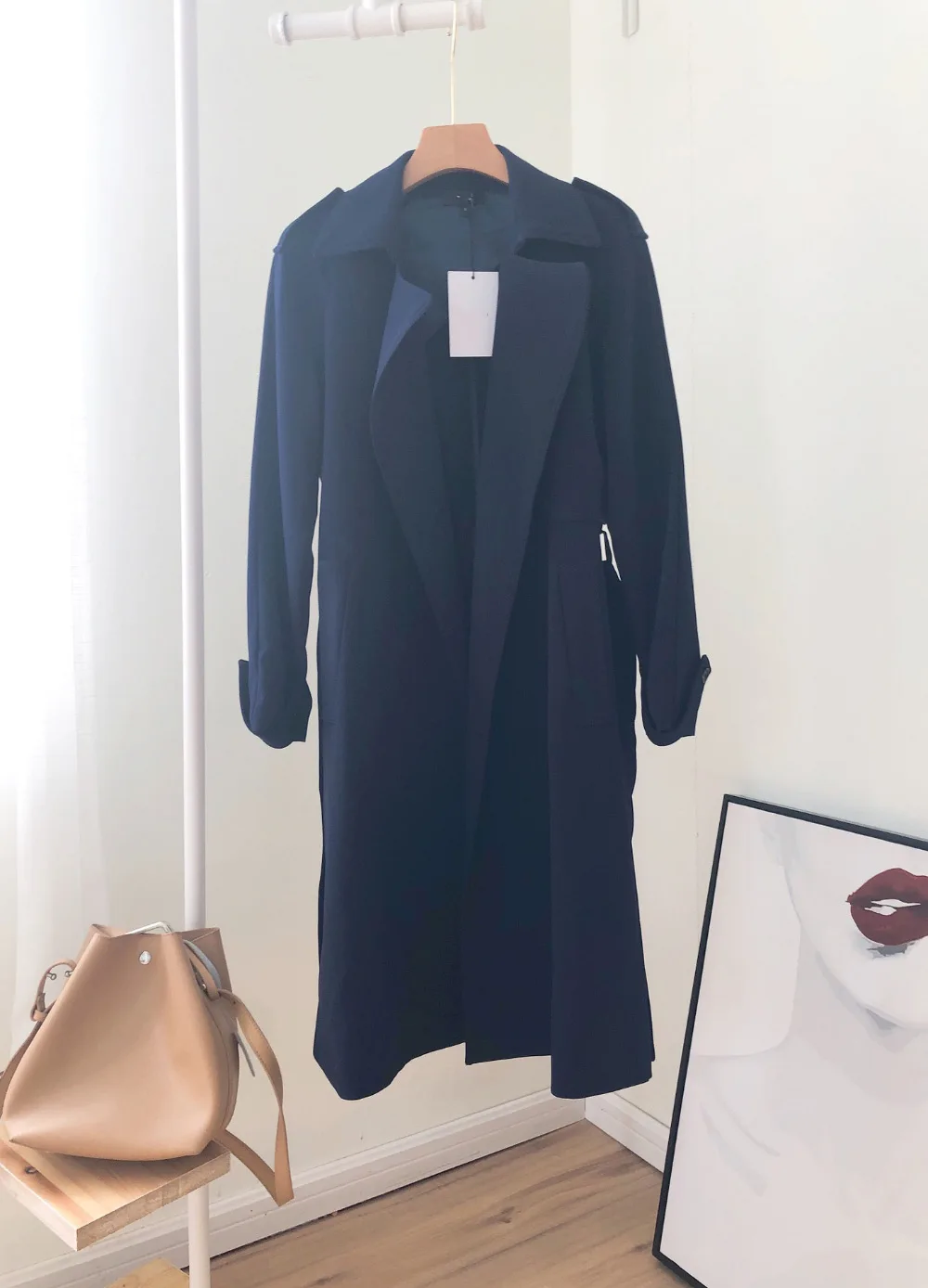 blue as pic Elfbop Camel/темно-синий Женский Тренч с длинными рукавами Featues с завязка на талии-осенняя Новинка ветровка - Цвет: blue as pic