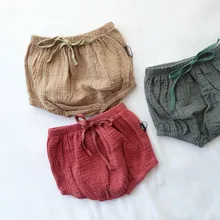 Летние хлопковые блумеры для маленьких мальчиков и девочек, милые летние шорты для малышей, детские дешевые качественные шорты хлопок креп, высокая талия