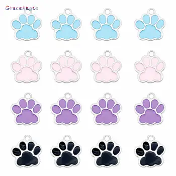 

GraceAngie 8pcs Alloy Enamel Paw Print Pendant Blue Pink Charms For Bracelet Keychain DIY Findings Jewelry Supplies