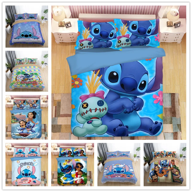 3D Disney Home Lilo and Stitch Bedding Set Quilt Cover Twin Bedroom Decor for Kids Boy Girl Queen King Size Bedding Set