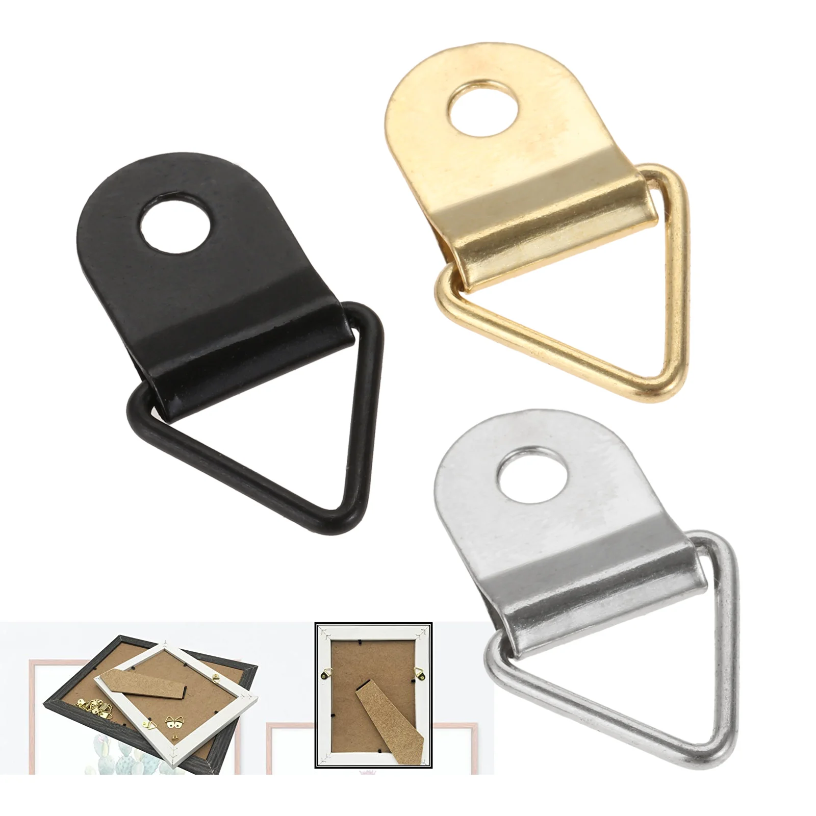 50 Pcs Small Triangle Ring Picture Hangers Metal Photo Picture Frame Wall  Mount Hanger Hook Hanging Ring Iron with Screws