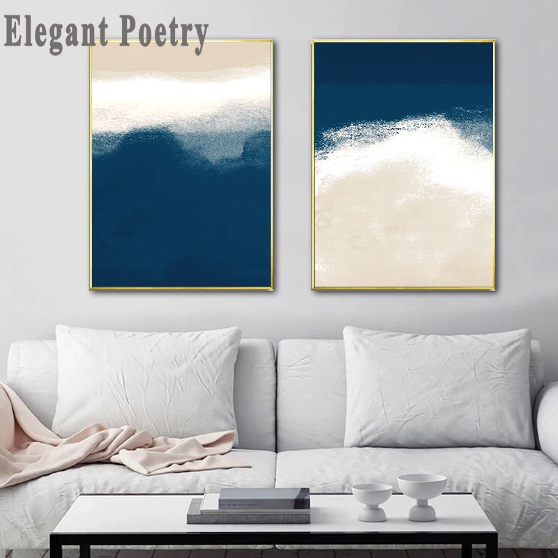 Абстрактные синие креативные парусиновые картины с морской тематикой постеры и