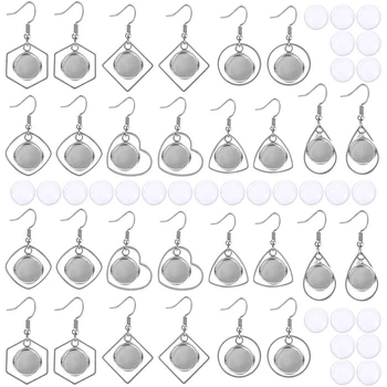 

Earring Tray with Glass e Set-Line Hook Earrings Blank Frame with Round and Round Transparent Glass Cams for DIY Craftsmanshi
