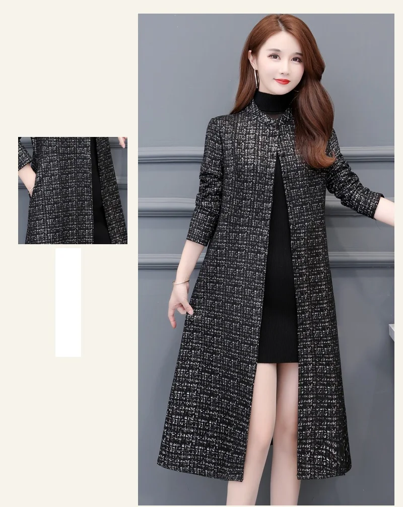 New Middle age clothing high quality Lattice Windbreaker coat female Autumn women Suede trench coats long Ladies coats 5XL 6XL