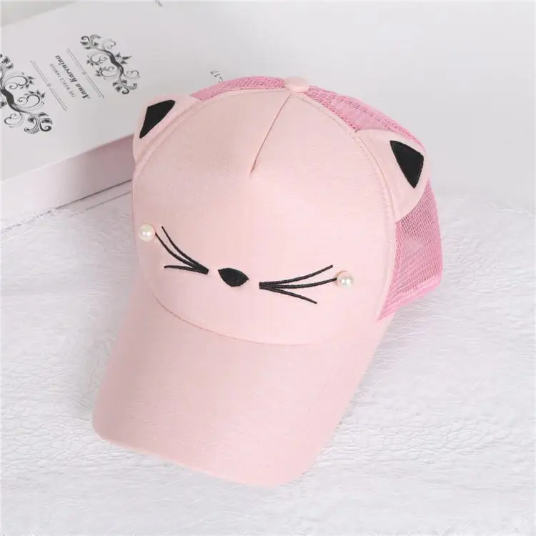 TYERY Children/'s net Cap Adjustable Cute Embroidery Cap cat Ear Rebound Cap boy Hip hop Cap Girl Pearl Baseball