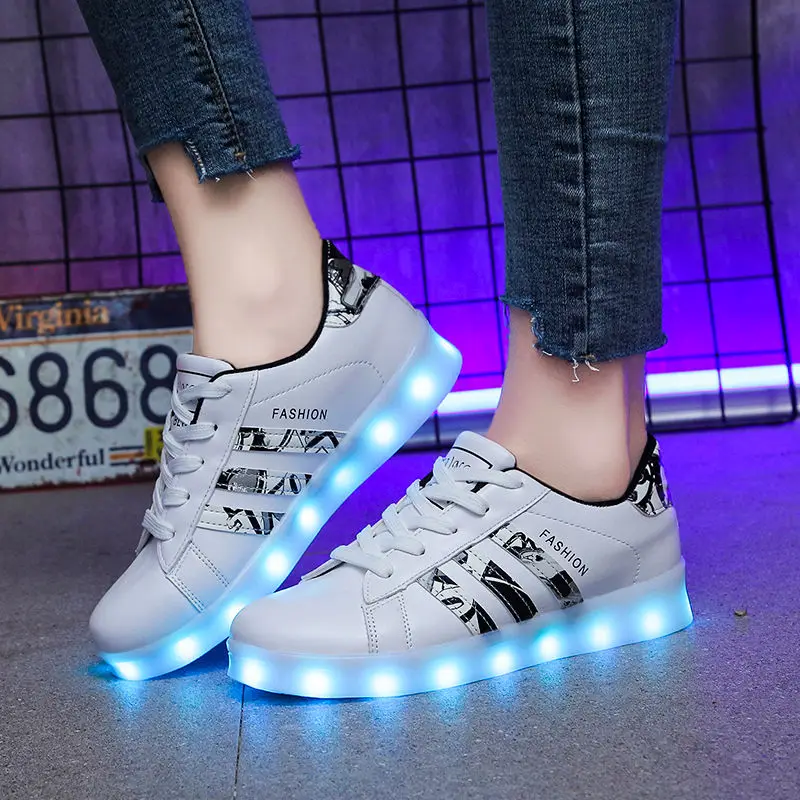 

USB Luminous Men Boy Lady Light Women Flat Led Shoes Light Up Night Adult Party Dacance Glowing Sneakers Party LED Footwear Shoe