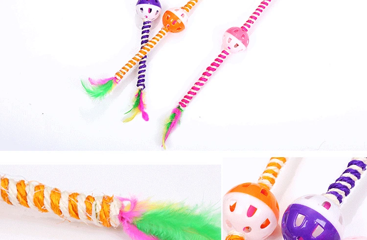 3PCS Cat Toys Colorful Funny Sisal Feather Teaser Wand Bell Pet Kitten Cat Interactive Supplies Cat Catching Toy