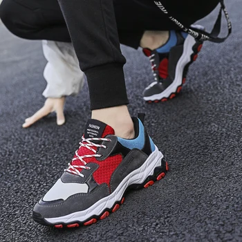 

New fashion Men casual shoes thick bottom lace up breathable sneakers antiskid elastic non-slip mesh shoes male Zapatos Hombre