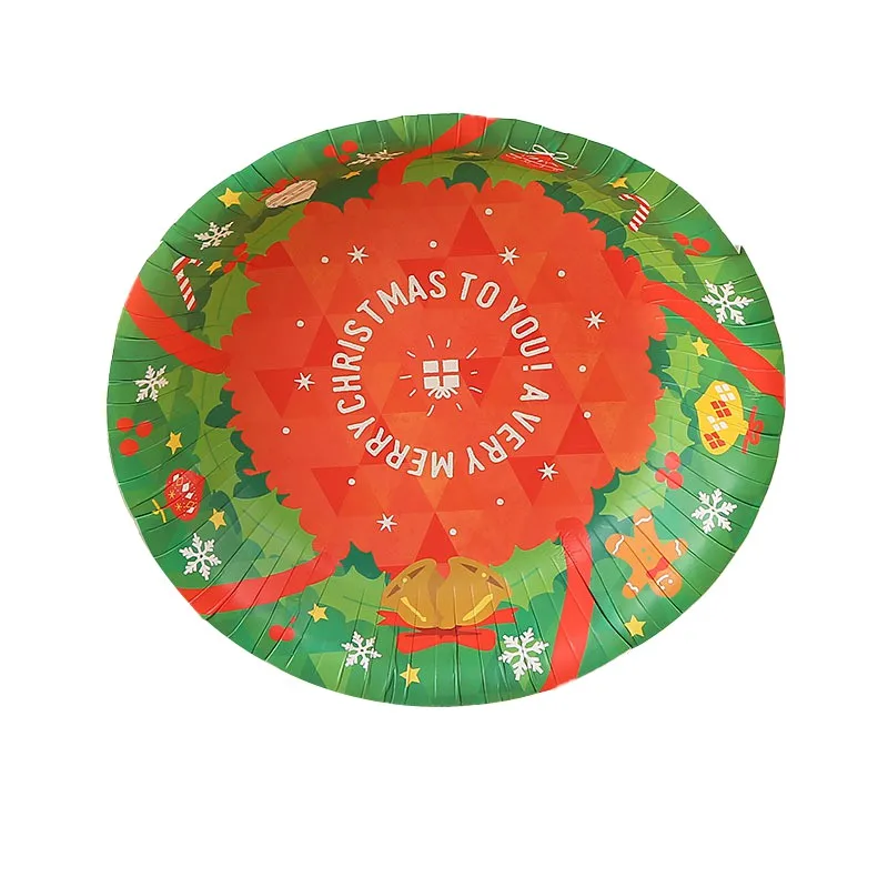 

Non-toxic Christmas Bronzing Disc Disposable Cake Holiday Party Round Shaped Paper Plate Paper Bowl