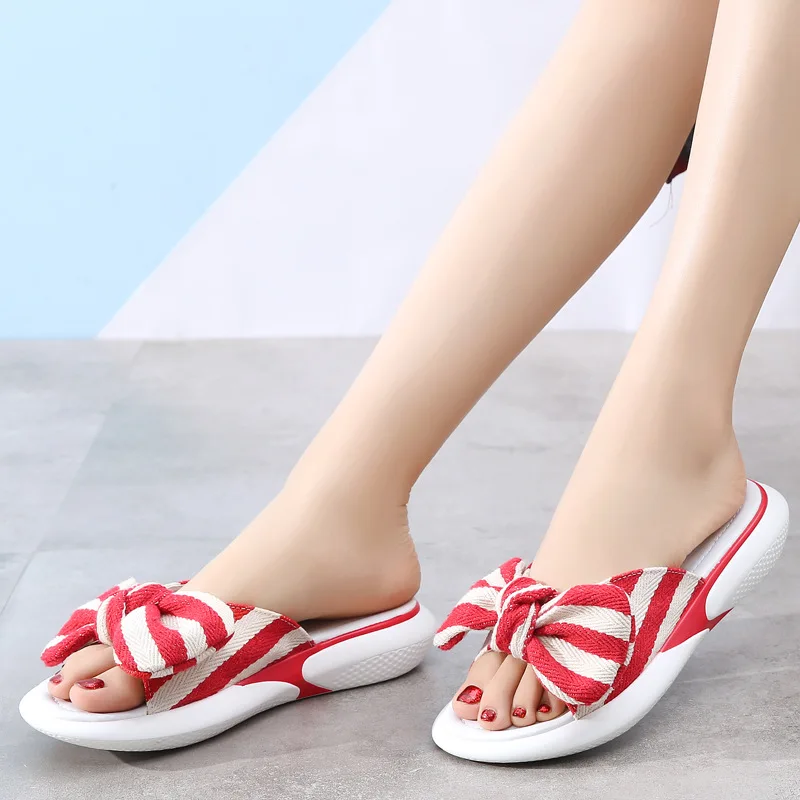

New Style Summer Bow Casual Women's Slippers Simple Anti-slip Wear-Resistant Students Korean-style Beach Large Size Flat Female