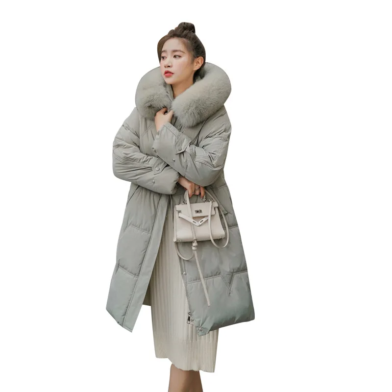 XICHENGSHIDAI Womens Long Warm Long Coat Fur Collar Hooded Jacket Cotton-Padded Outwear