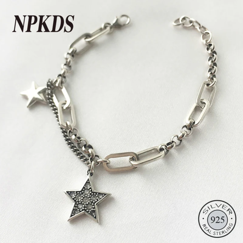

Sterling 925 Silver Star Chain Bracelets Hip Hop Exaggerated Style Temperament Women's Bracelets Trendy Girls Party Jewelry Gift