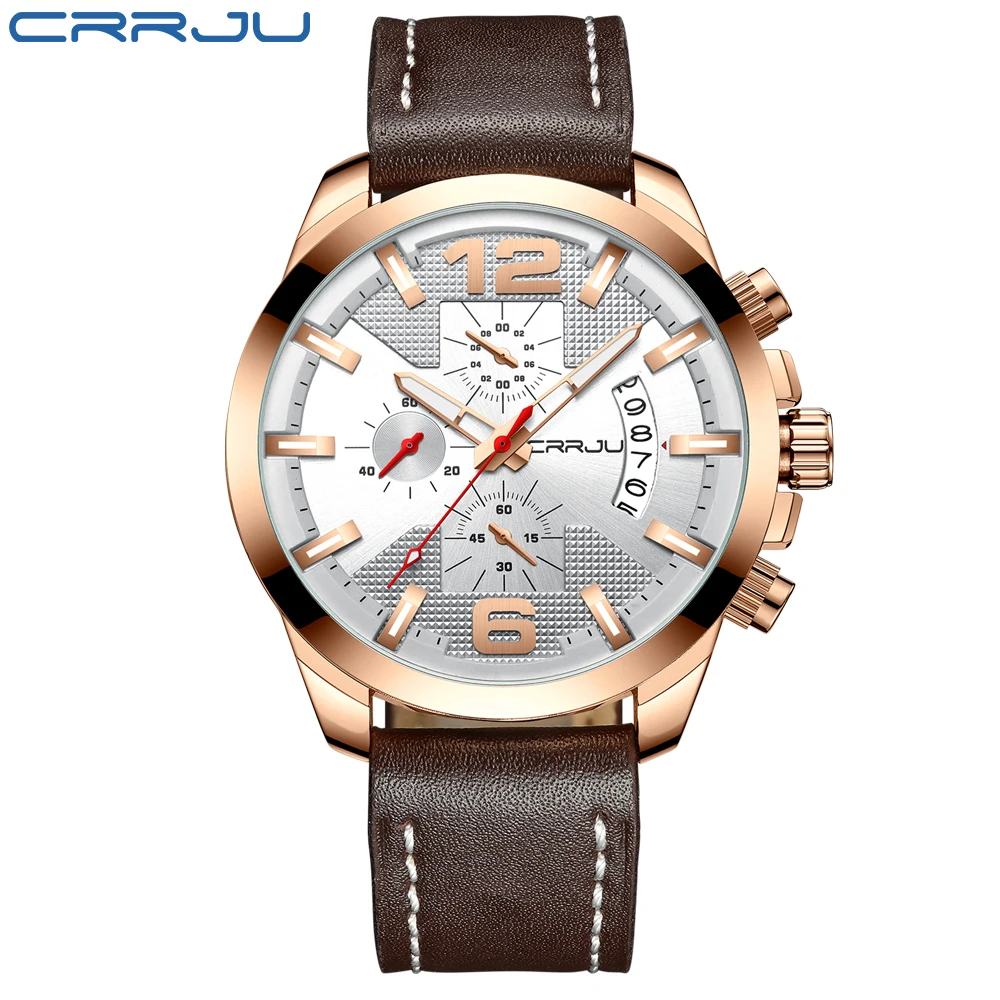 CRRJU мужские часы Топ бренд класса люкс кожаный Хронограф Кварцевые часы мужские военные спортивные водонепроницаемые часы Relogio Masculino - Цвет: rose white