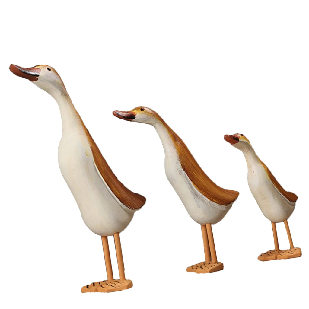 3pcs/set Painted Duck Statues Garden Yard Lawn Decor Hand Made Wooden Crafts