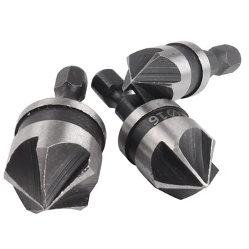 

3pcs High Quality 6.35mm Hex Countersink Drill Bit Sets For Wood Plastic Cutting Chamfering Tool Part
