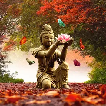 

religion Buddha lotus butterfly flowers Full round Diamond Embroidery 5D DIY Diamond Painting Cross Stitch Diamond mosaic gift