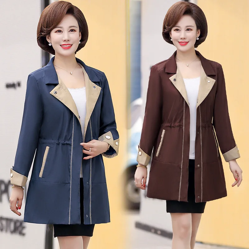 

2020 New Style Middle Aged And Elderly People WOMEN'S Dress Spring And Autumn Jacket Western Style Middle-aged Women Dress Trenc