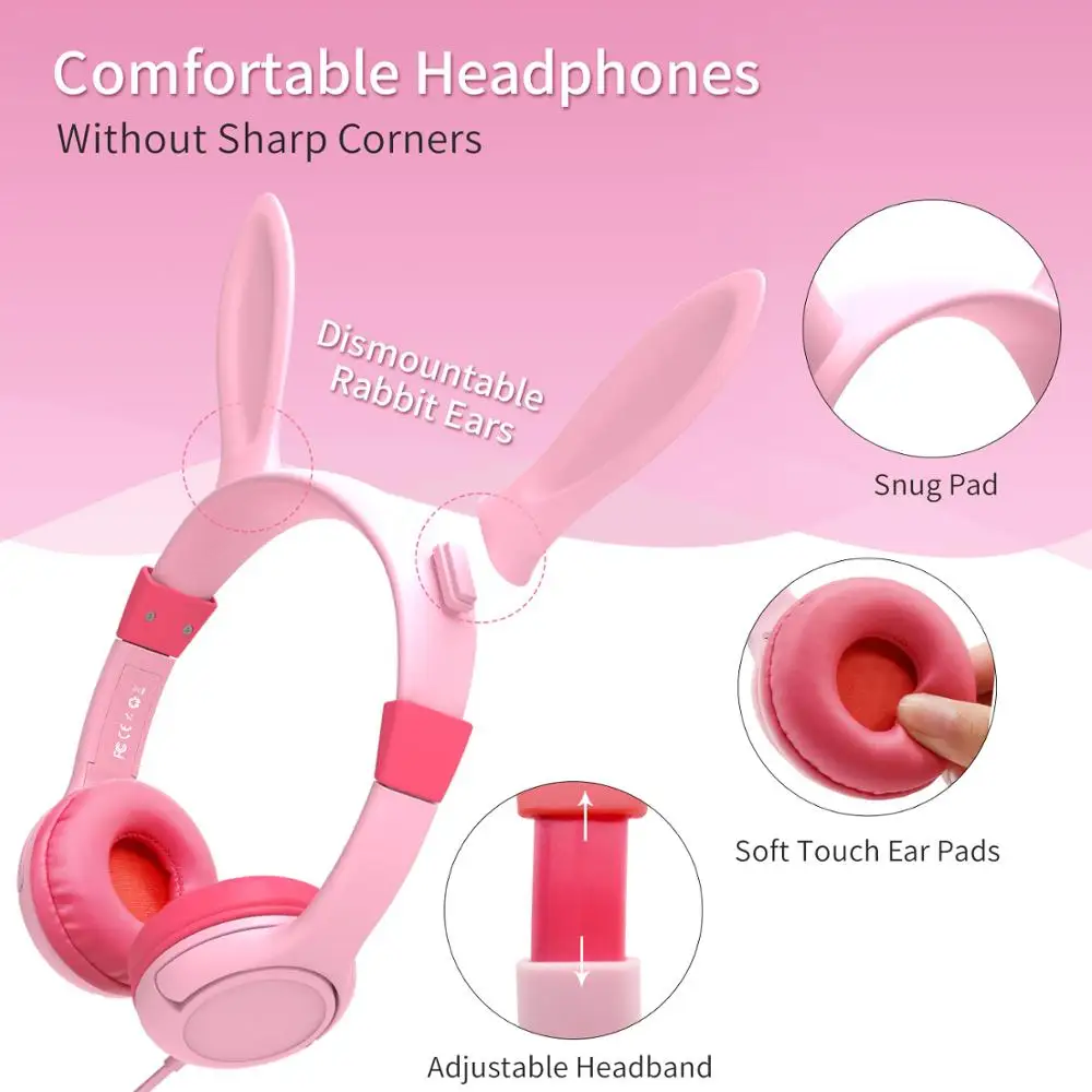 Kids Headphones Cute Rabbit Headset Headphones With MIC 81 85dB Child Safe Volume Headset For Smartphone Support Share