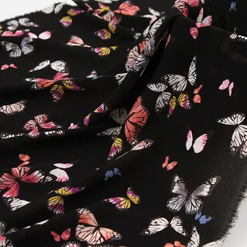 

Black Fashion Color Butterfly Pattern Printed Chiffon Fabric For Dress, By The Meter