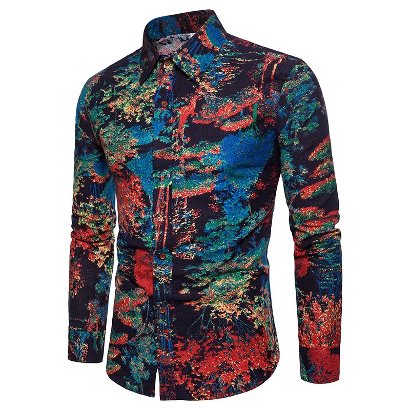 Мужская рубашка Blusas, одежда с открытым стежком, умная повседневная одежда с воротником-стойкой, обычные повседневные рубашки на пуговицах, рабочая одежда, большие размеры, с принтом