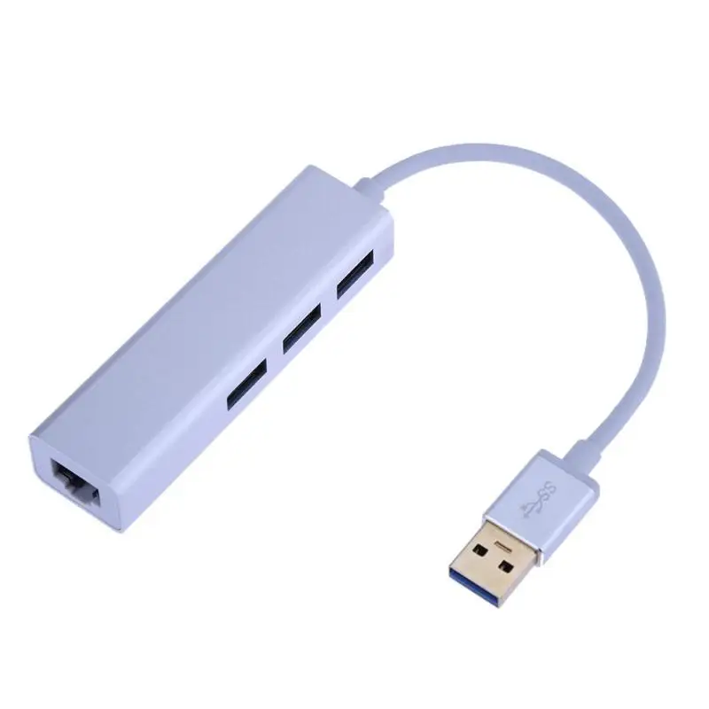 USB 3,0-3x USB 3,0 концентратор с RJ45 Gigabit Ethernet Алюминиевый адаптер - Цвет: Серебристый