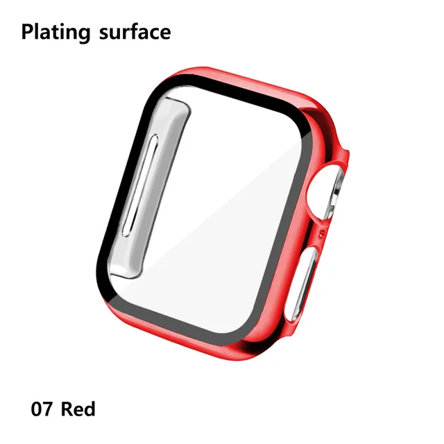 Glass+Cases For Apple Watch Series SE 654321 44mm 40mm Smart iWatch 42mm 38mm 360 Full Bumper Screen Protector+Cover Accessories Plating red