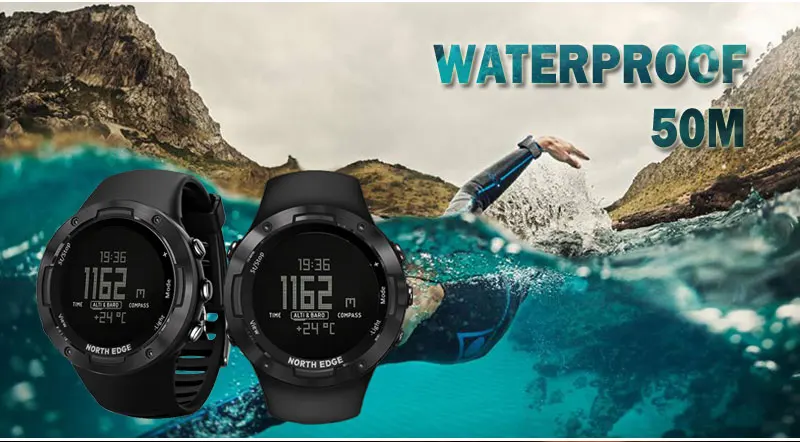 Мужские спортивные цифровые часы, водонепроницаемые армейские спортивные часы, часы для бега, плавания, альтиметр, барометр, компас, погода, Северный край