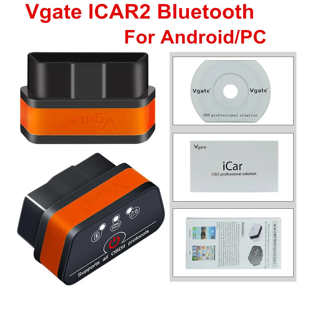 Новейший Vgate icar2 Bluetooth OBD2 автомобильный диагностический инструмент Icar 2 bluetooth ELM327 OBD 2 Авто сканер elm 327 считыватель кодов - Цвет: ICAR2 BT Orange